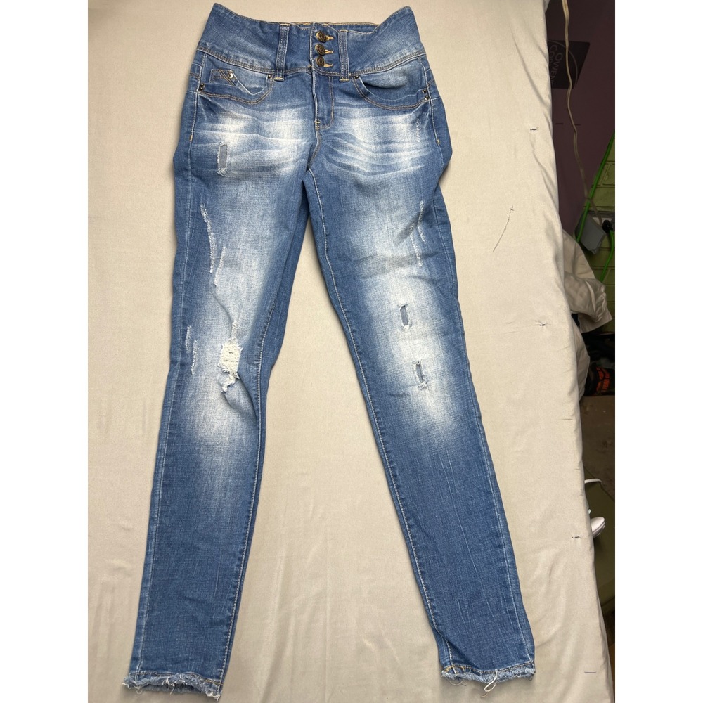YMI Wanna Betta Butt Mid Rise Distressed Skinny Jeans Blue Size 5/27 P774201